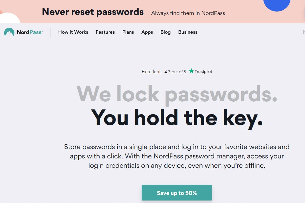 Image of NordPass Homepage