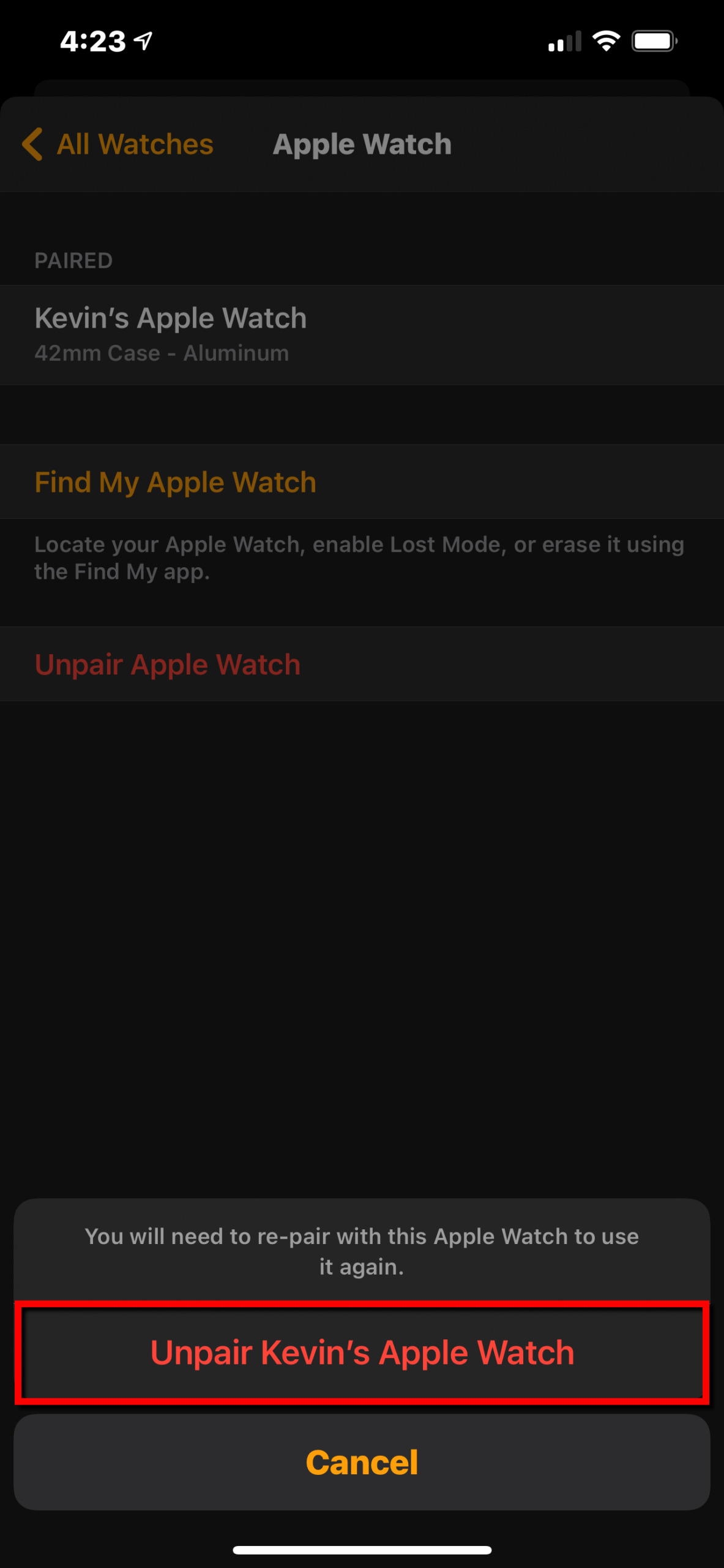 Unpairing your best sale apple watch