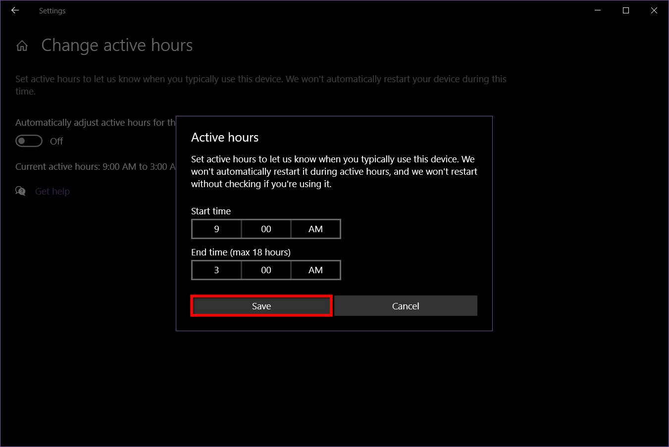 Windows 10 Update Change Active Hours