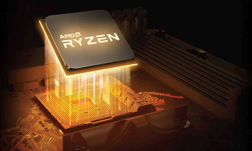 AMD Ryzen processor going into a socket.