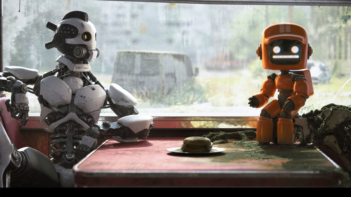Two robots in a diner in Love, Death & Robots