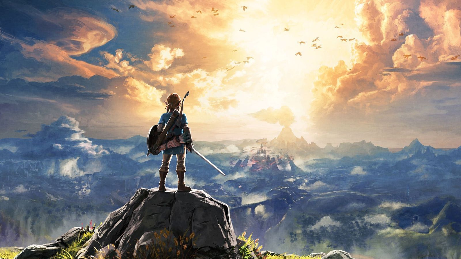 Линк смотрит в небо в The Legend of Zelda: Breath of the Wild.