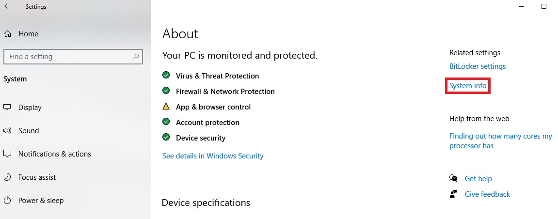 Uma captura de tela das configurações do sistema do Windows 10.