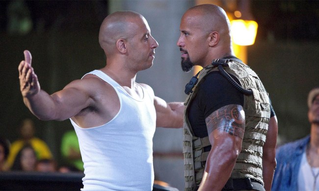 Vin Diesel and Dwayne Johnson in Fast Five.