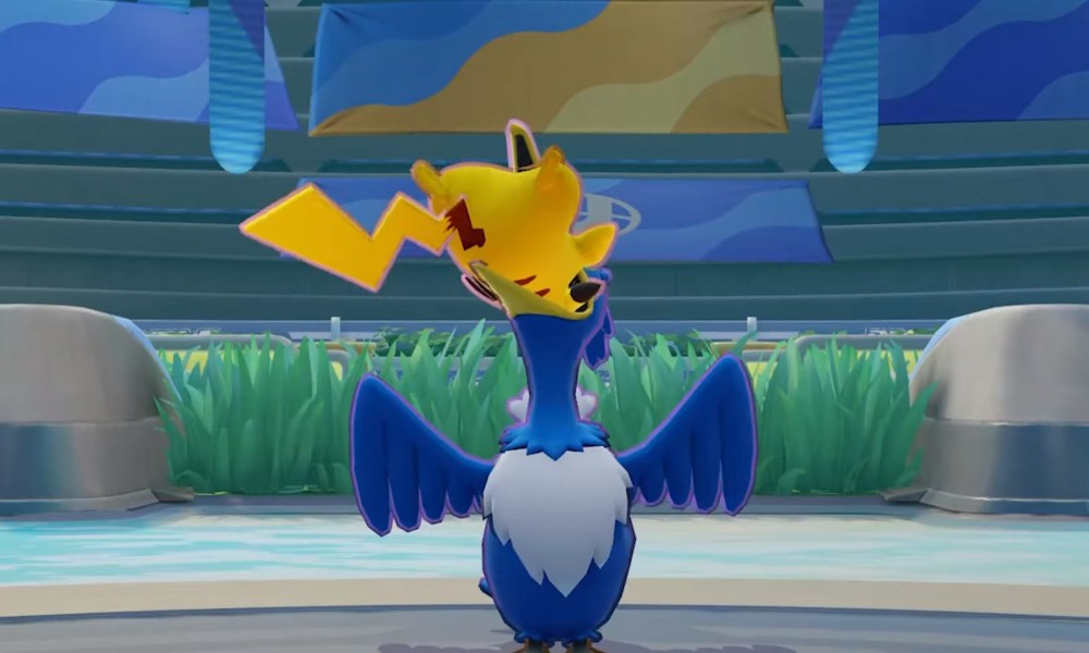 Cramorant eating Pikachu in Pokemon Unite