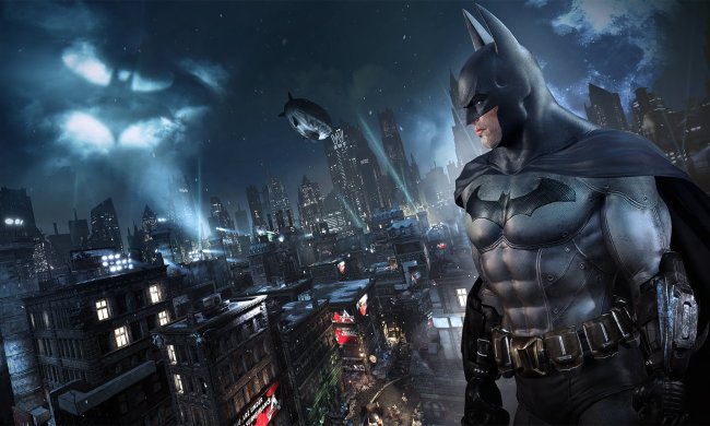 Batman overlooking city in Batman: Arkham Asylum.