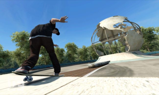 A skateboarder approaching a ramp.