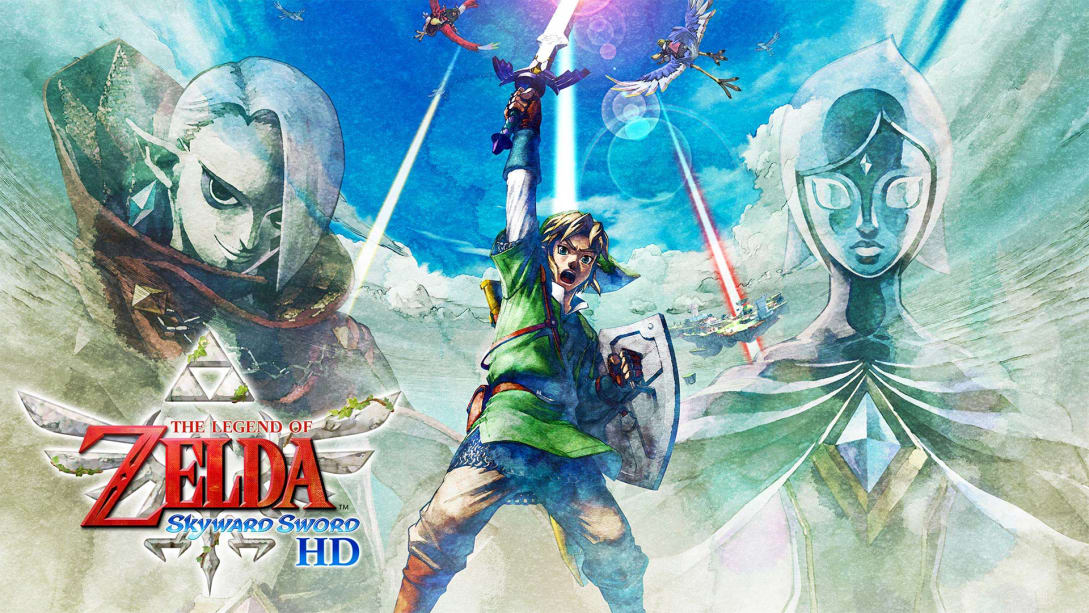 Omslagillustratie voor Skyward Sword HD, waarop Link te zien is met opgeheven zwaard.