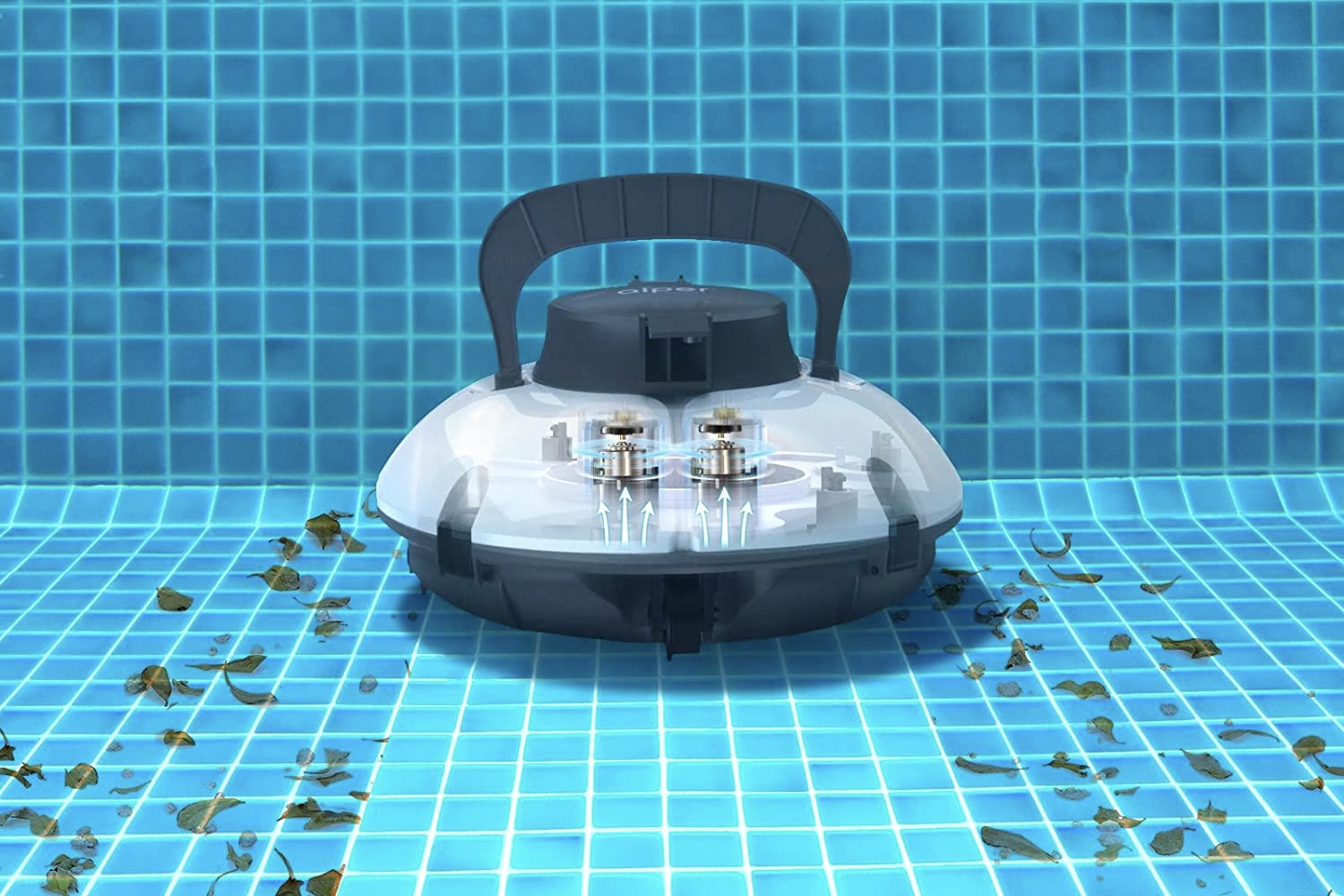 The Aiper Smart pool vac in a pool.