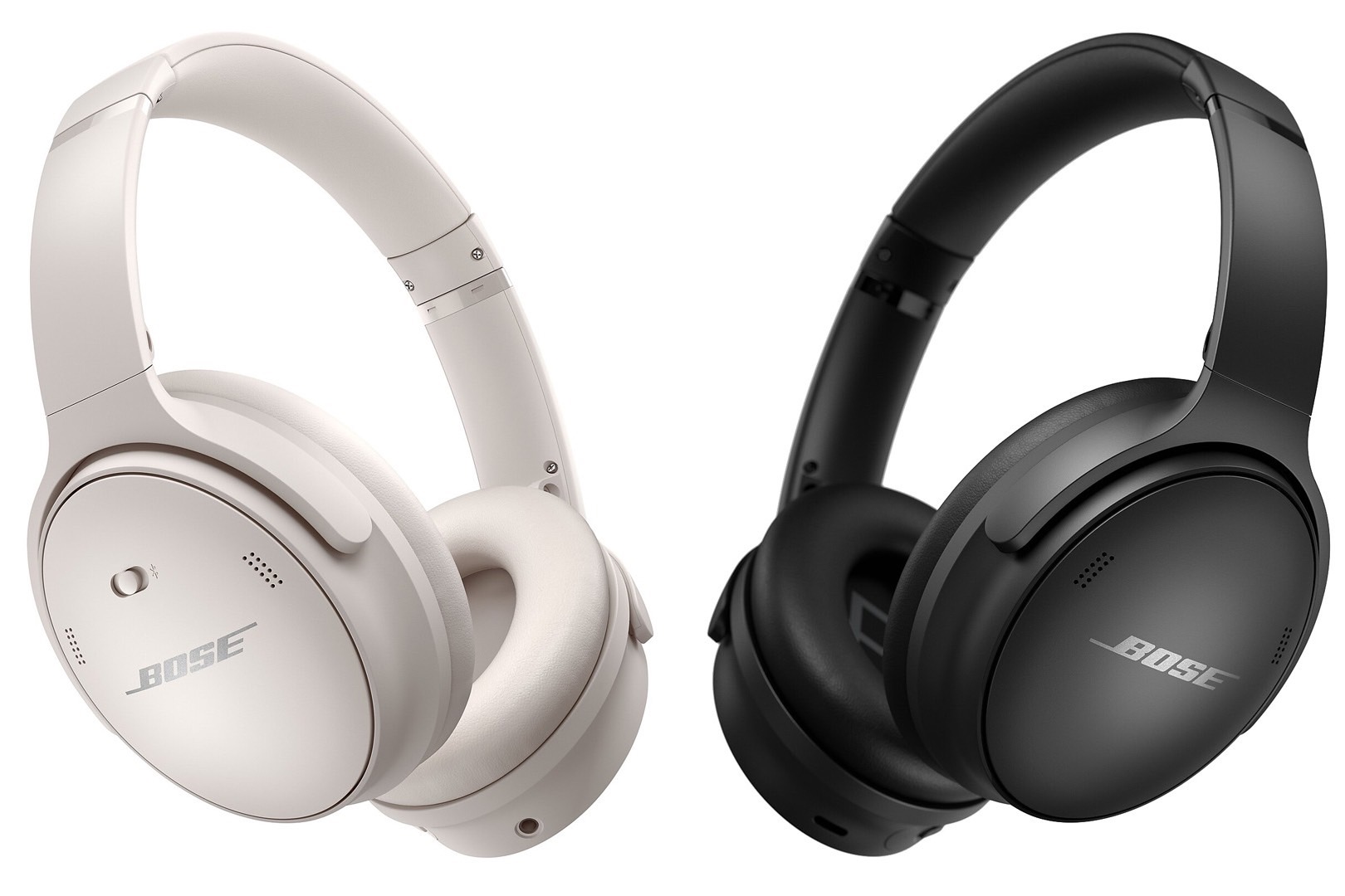 Bose QuietComfort 45 headphones in black and white colors.