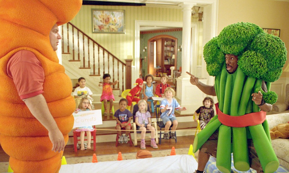 A carrot and a stalk of broccoli prepare to do battle in Daddy Day Care.