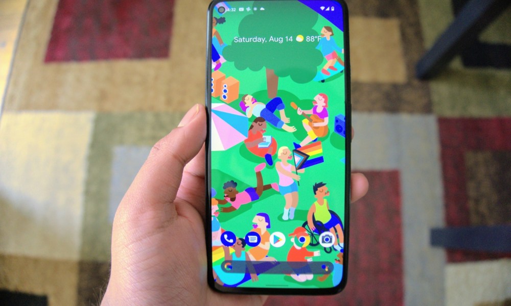 Google Pixel 5a with screen on.