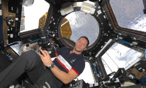 Astronaut Thomas Pesquet in the International Space Station's observation module.