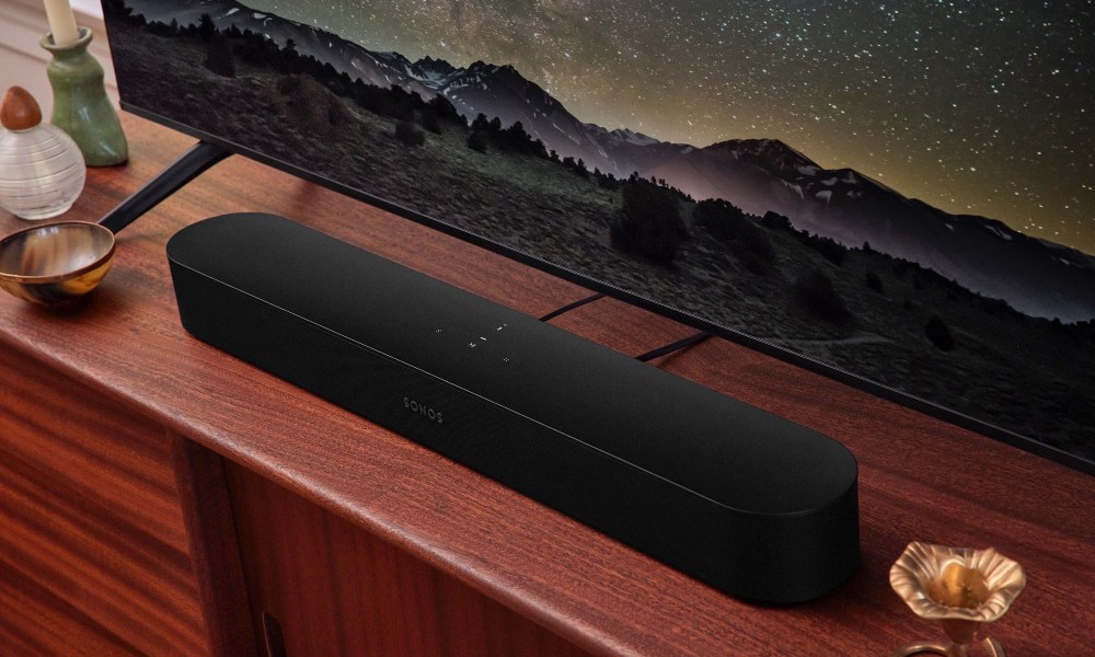 Sonos Beam Gen 2 soundbar sits below a TV.