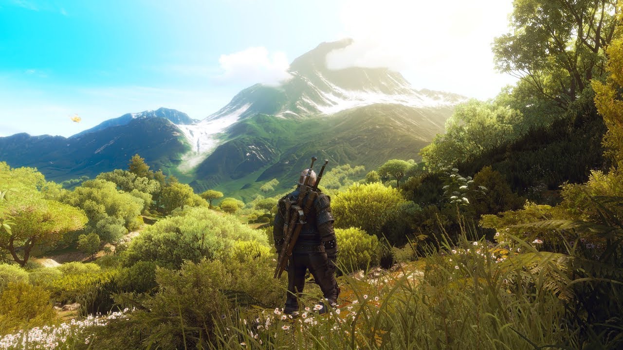 Geralt mirando la montaña en The Witcher 3.