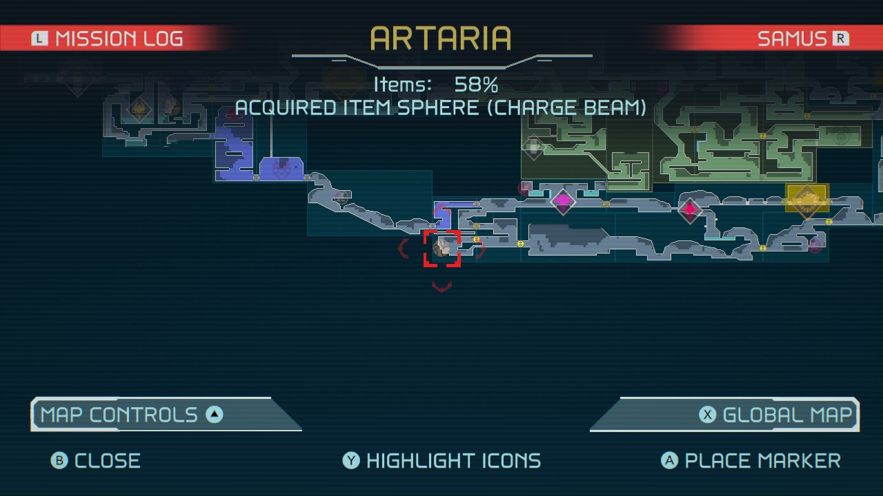 Map of Charge Beam in Metroid Dread.