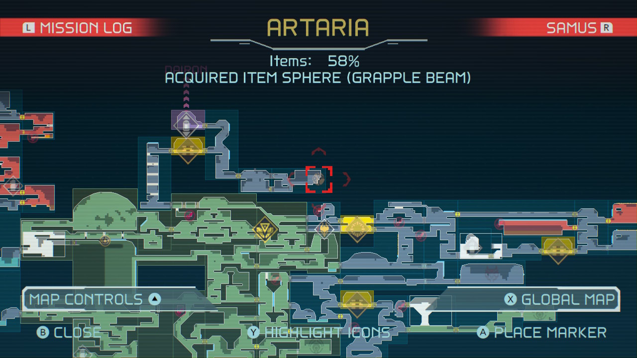 Map of Grapple Beam in Metroid Dread.