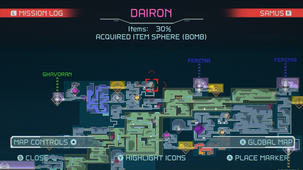 Map of Morph Ball Bomb in Metroid Dread.