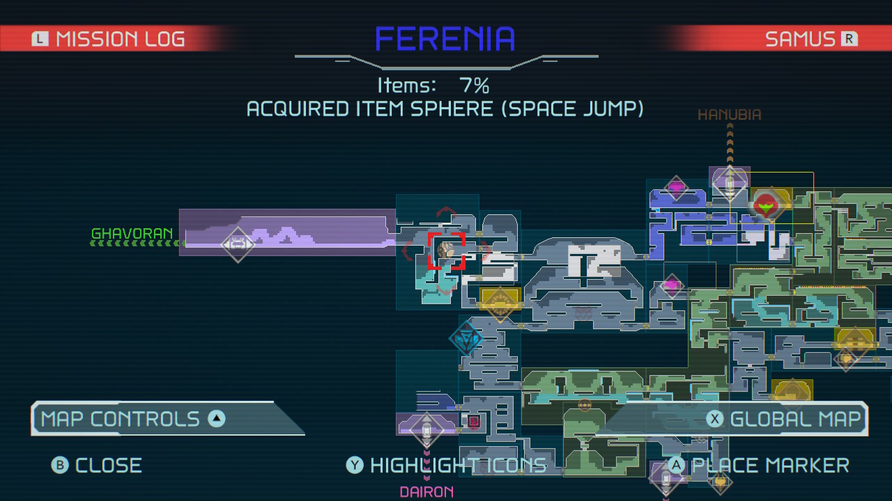 Map of Space Jump in Metroid Dread.