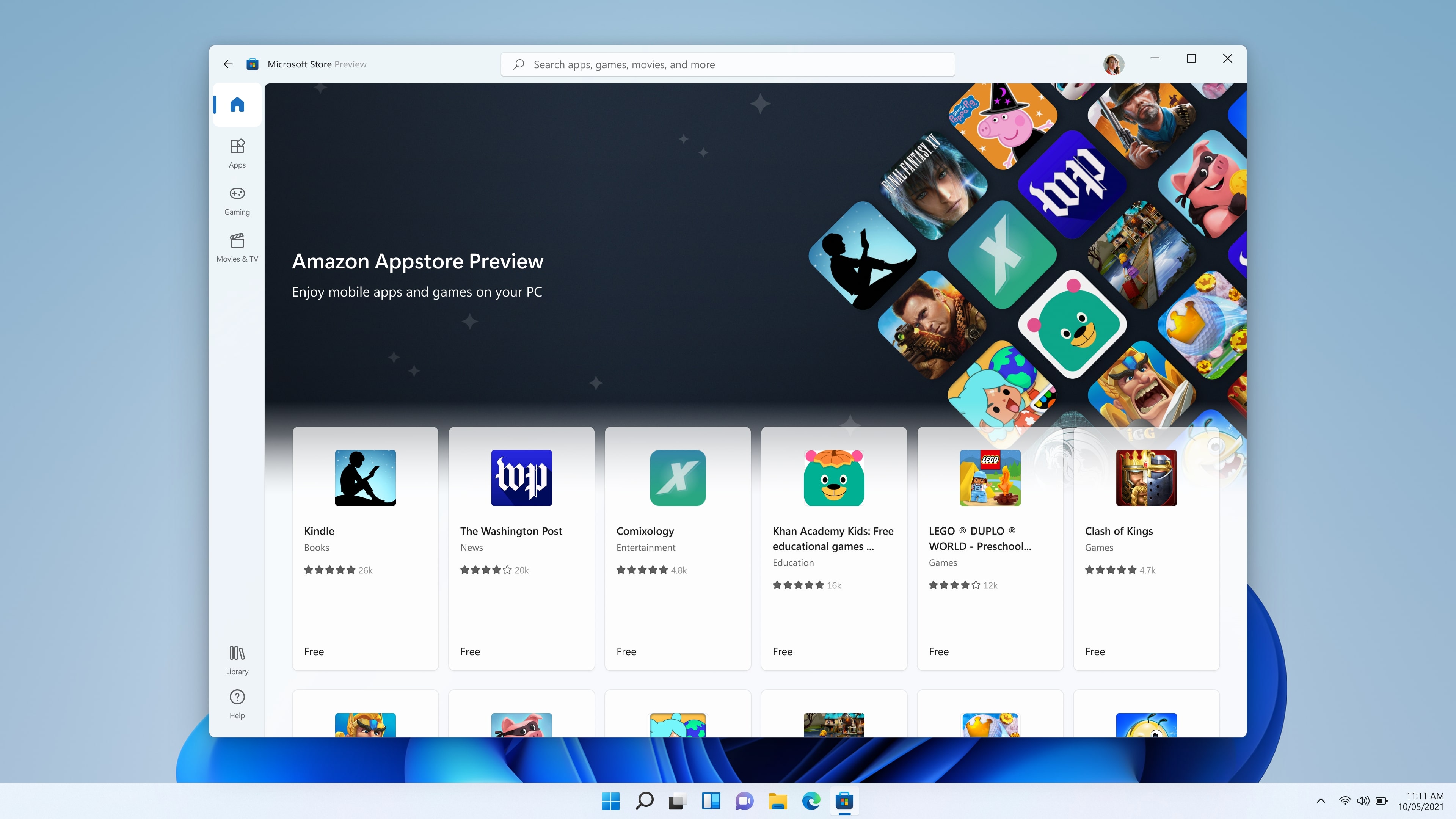 Una captura de pantalla de las aplicaciones de Android que se ejecutan en Windows 11