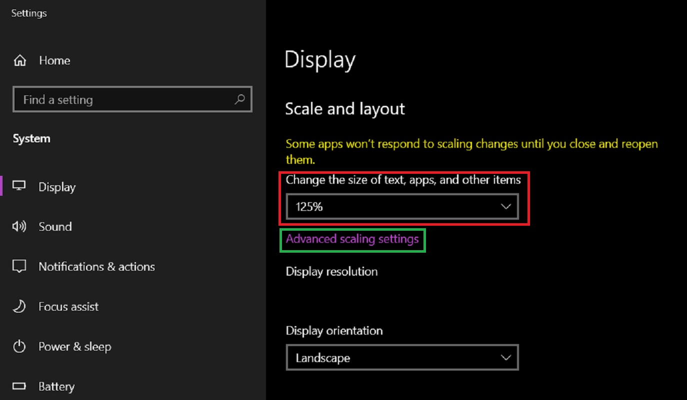 how to change display zoom windows 10