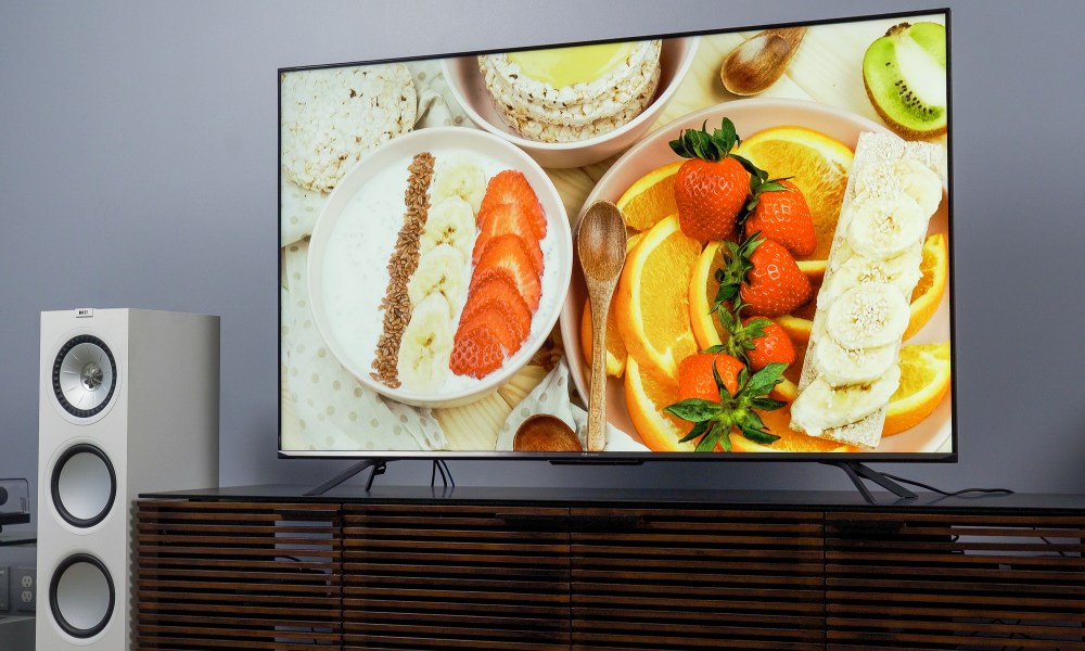 The Hisense U7G TV showing off an image of breakfast foods.