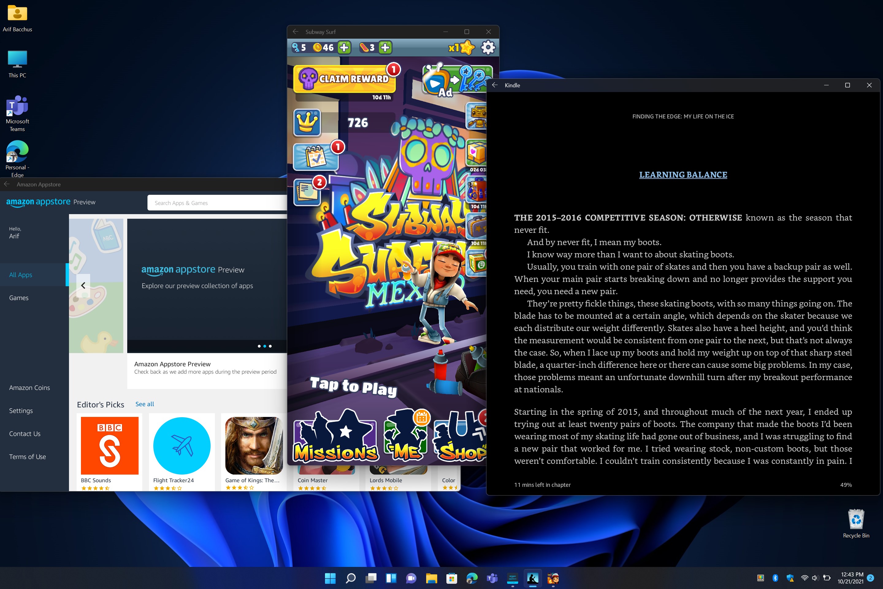 Android apps running on a Surface Pro 8.