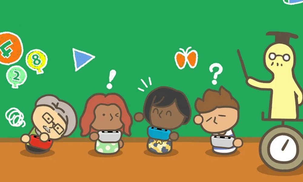 Five characters from Big Brain Academy: Brain vs. Brain stand in a line.