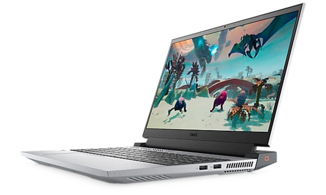 The Dell G15 gaming laptop with a game on the screen.