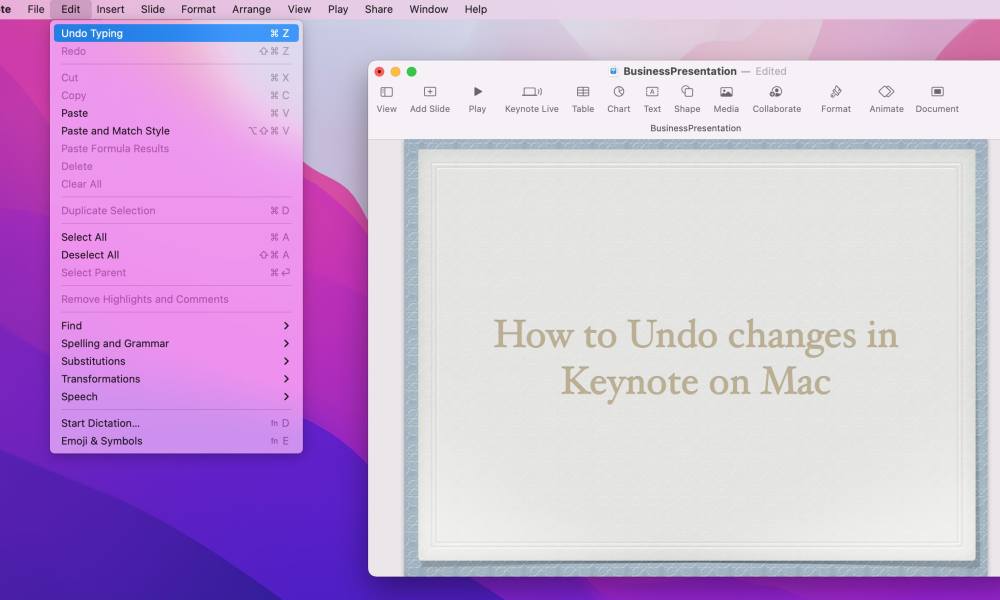 Use Undo in Keynote on Mac.