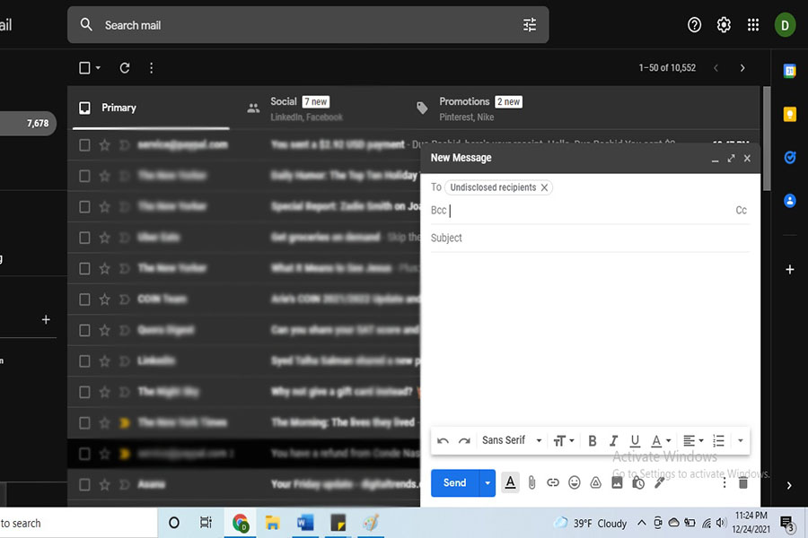 Il campo Ccn in un'e-mail Gmail.