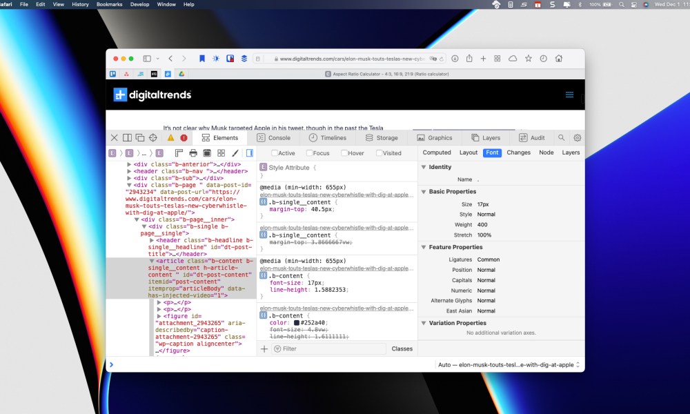 Inspect Element open in Safari on Mac.