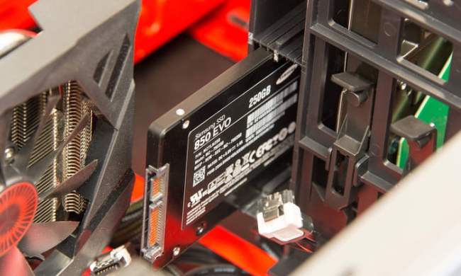 Installing an SSD in a desktop PC case.