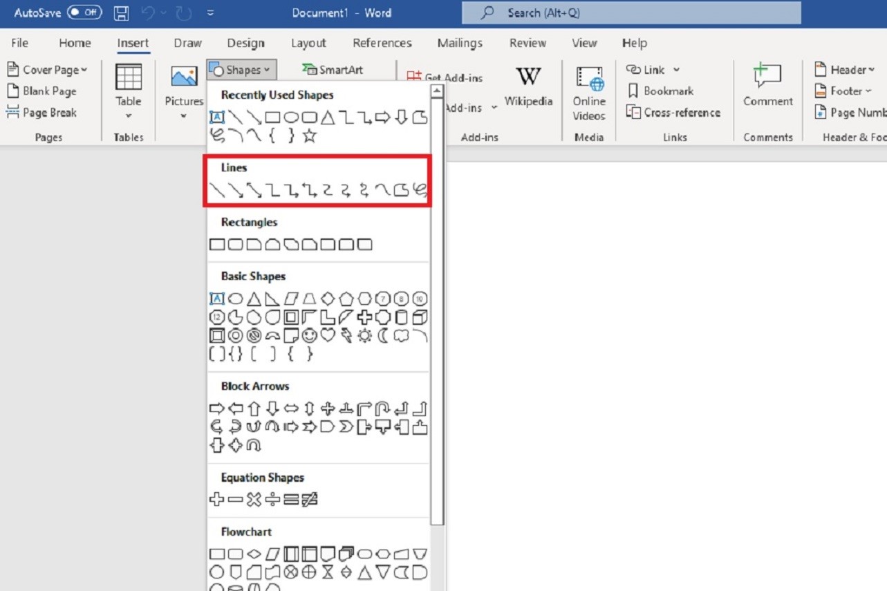 how to insert line in word ms lines style menu screenshot