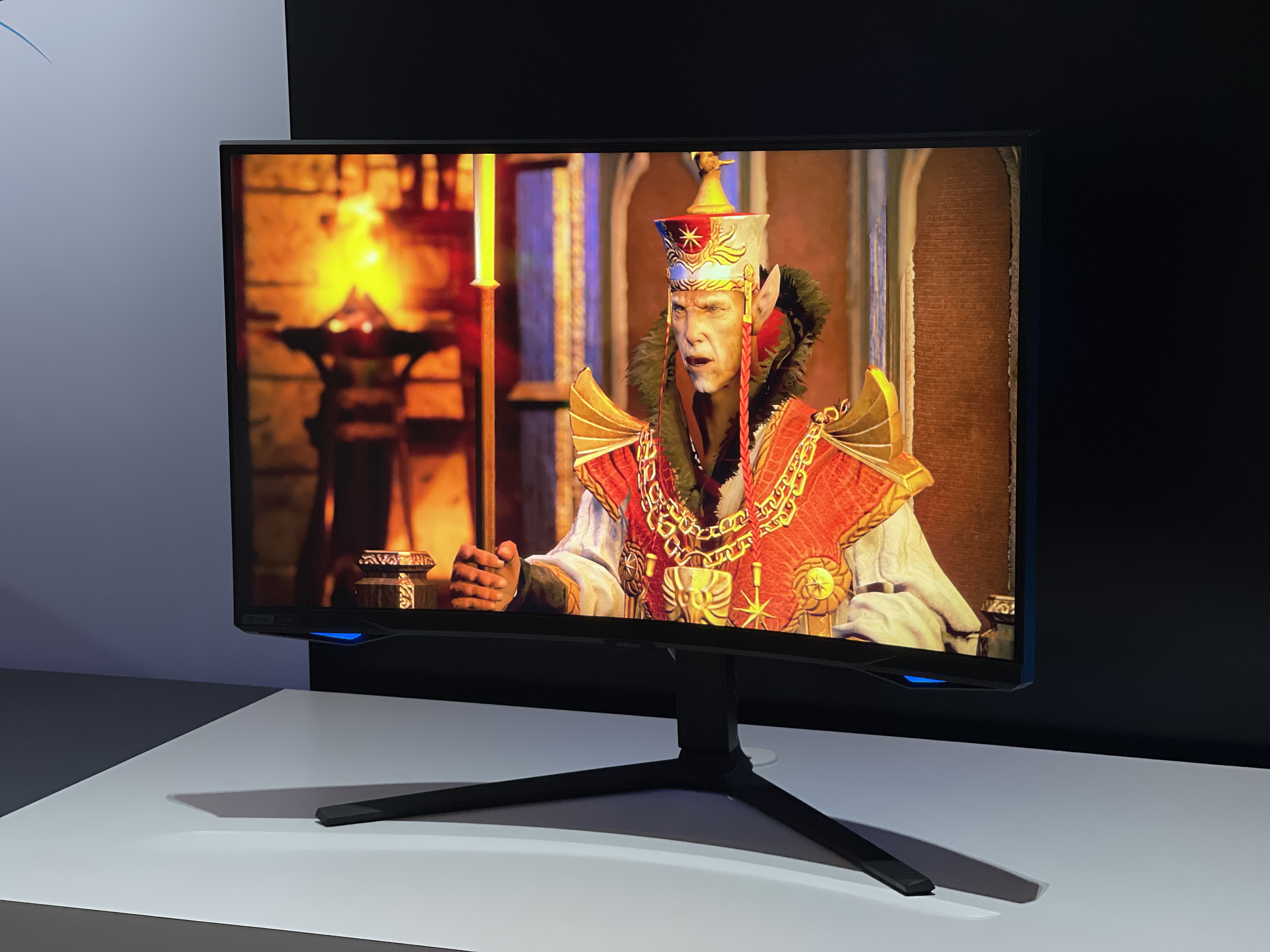Samsung Odyssey Neo G8 gaming monitor displaying vibrant gaming content.