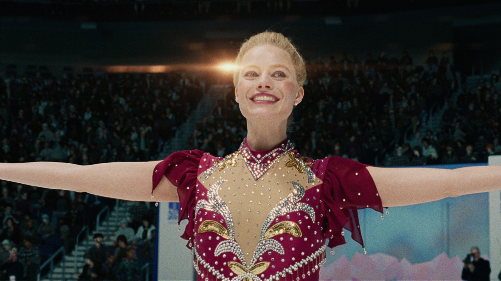 Tonya Harding celebrates winning in I, Tonya.