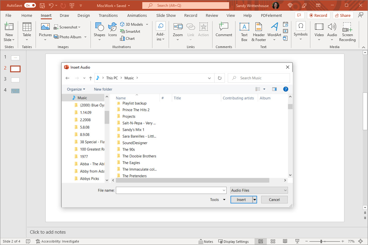 how to add audio powerpoint windows insert file