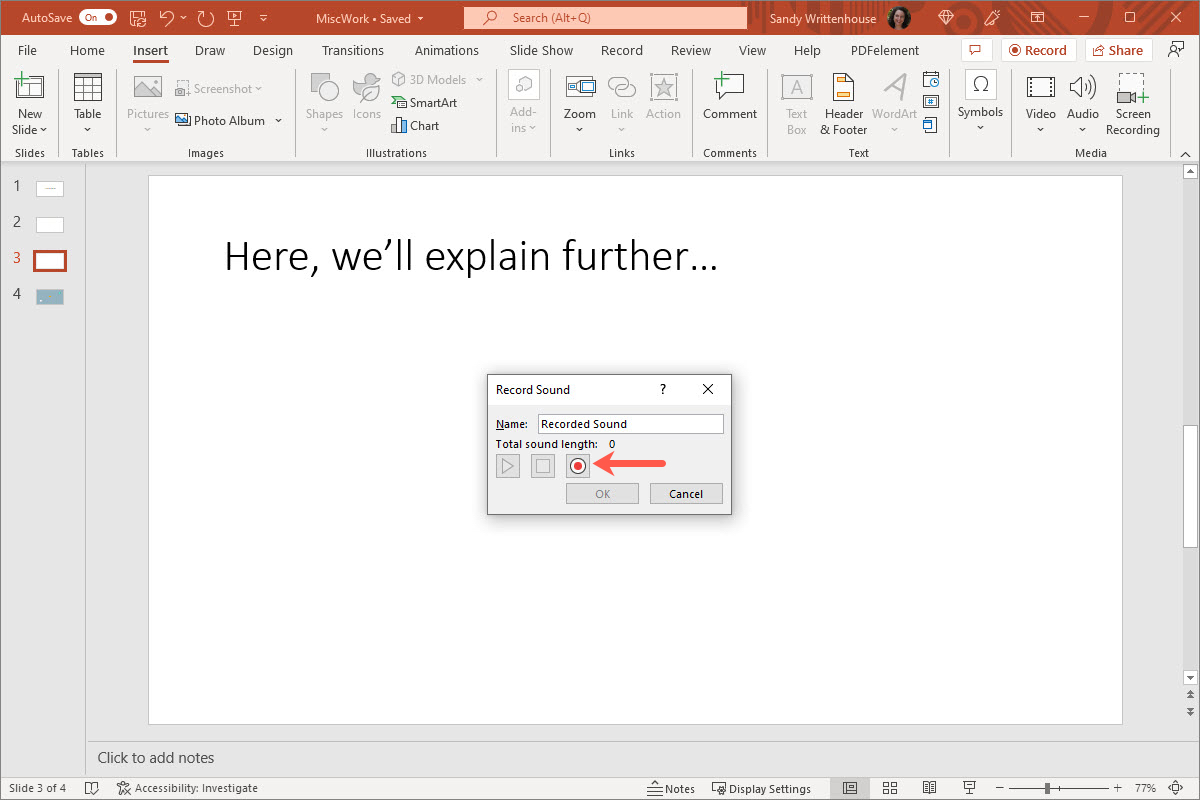 how to add audio powerpoint windows record button