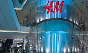 Inside of retail shopping mall with H&M store prominently shown.