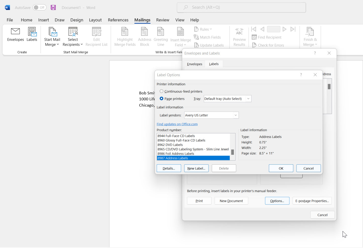 How to print labels from Word