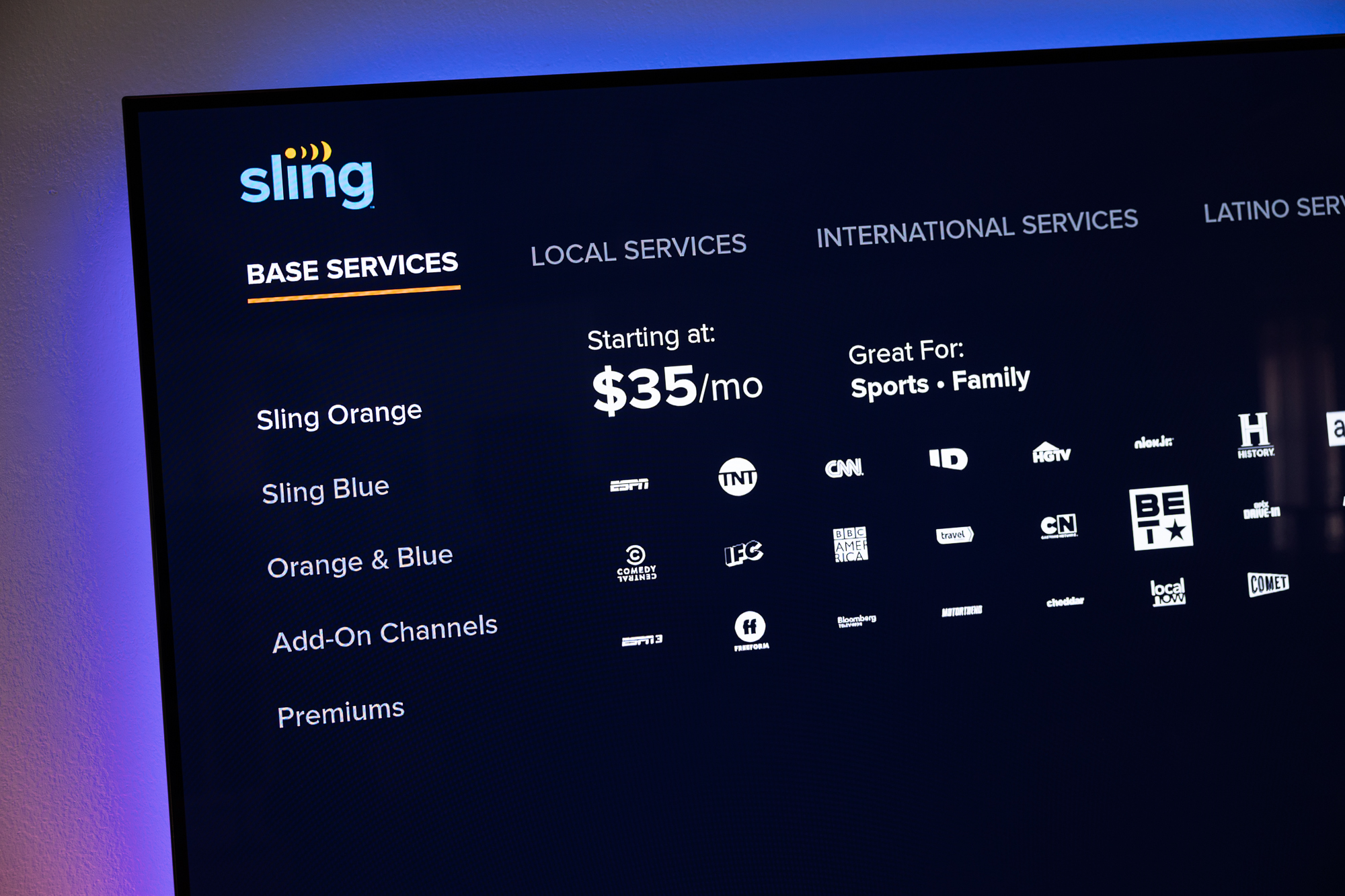 Sling TV channels and price.