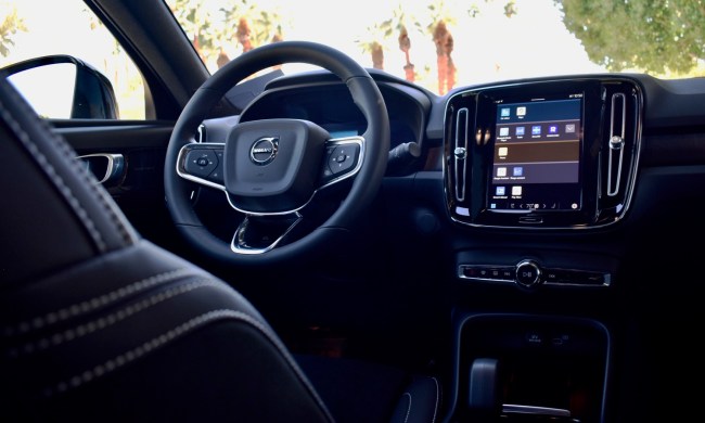 Interior of the 2022 Volvo C40 Recharge electric car.