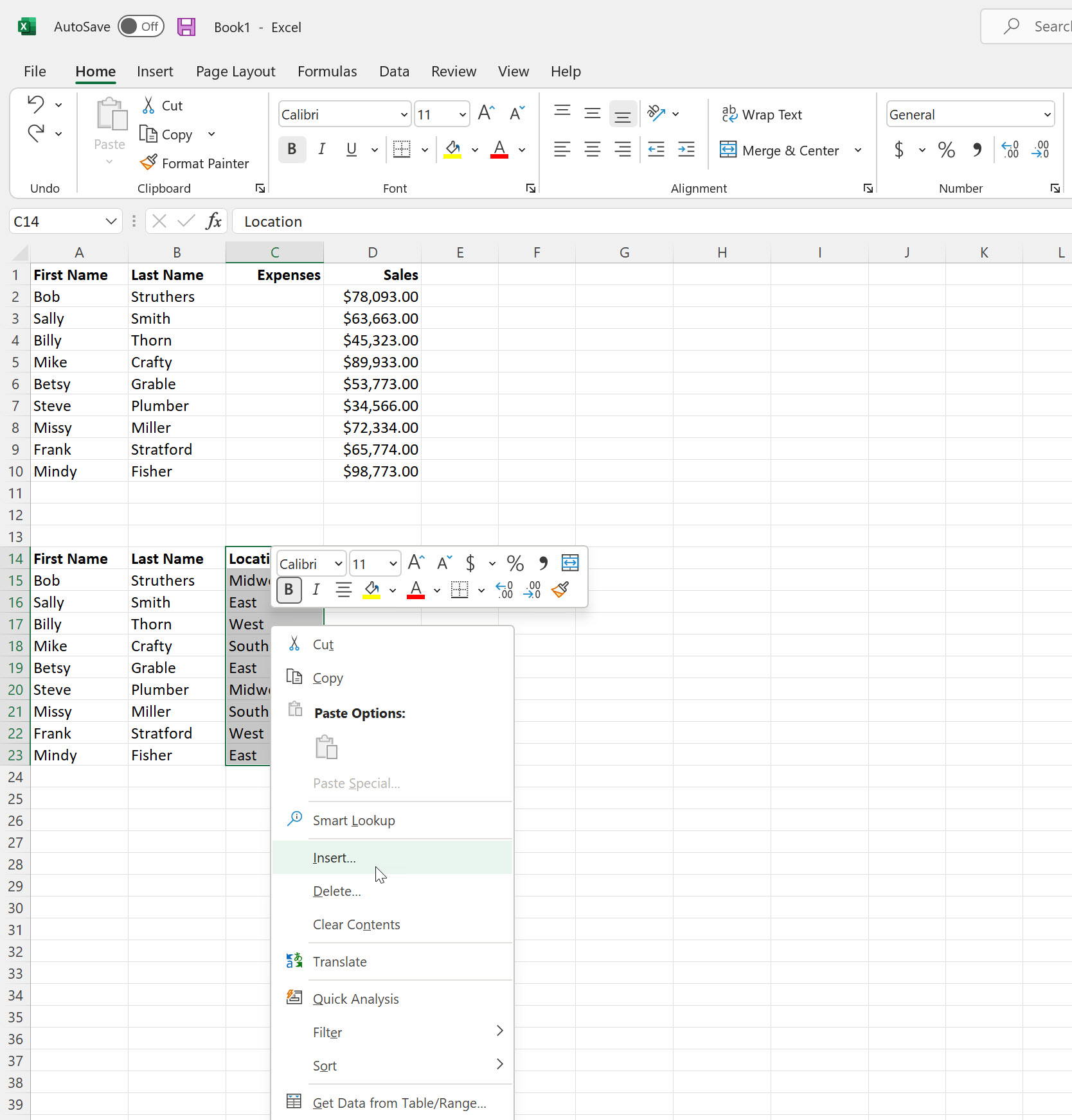 How to add a column in Excel