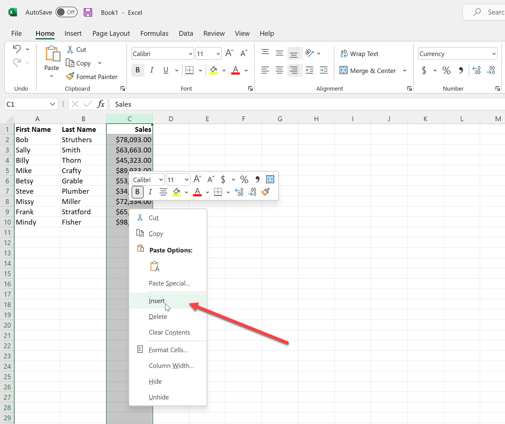 How to add a column in Excel