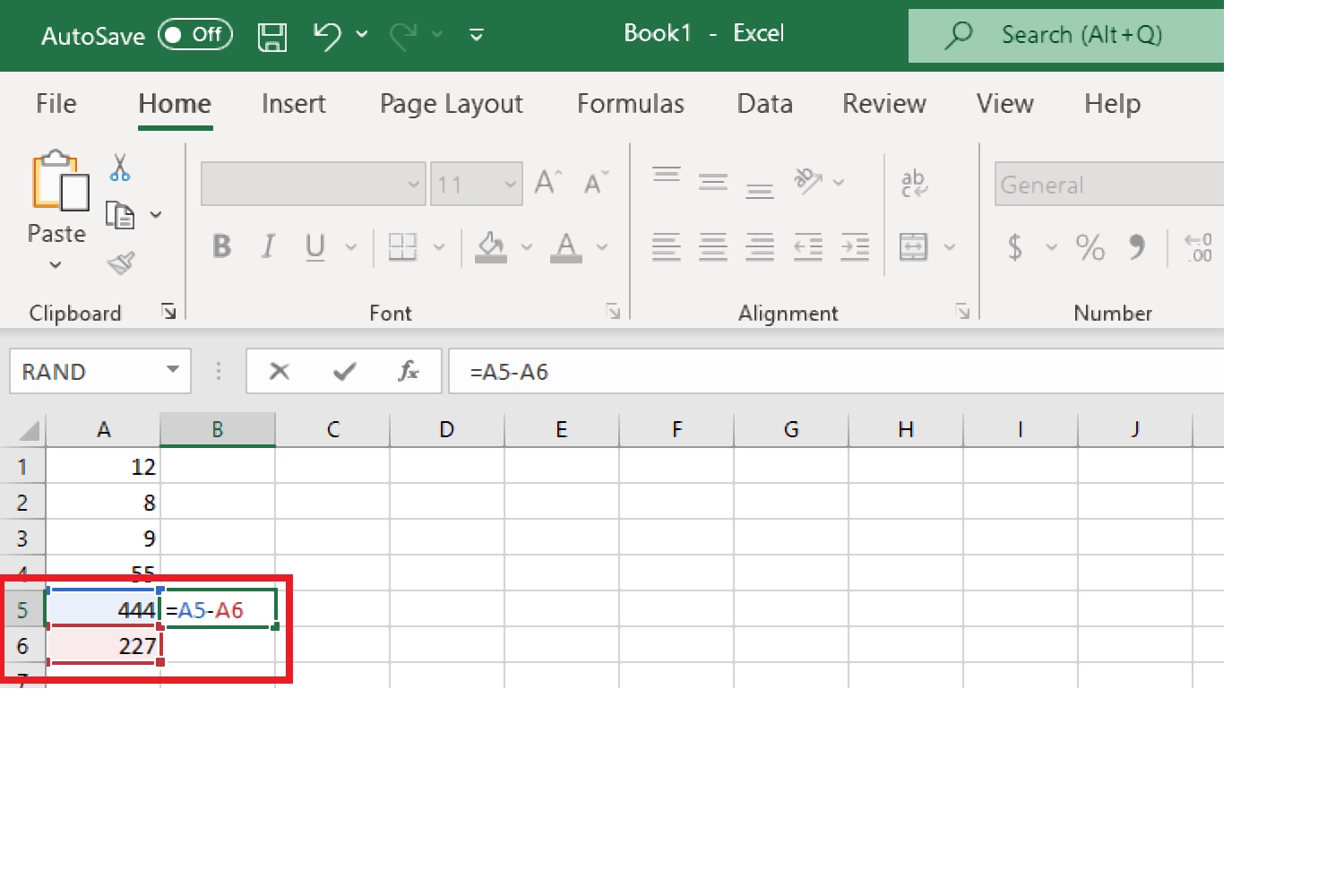 How to subtract in Excel