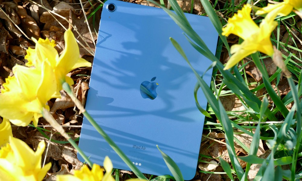 Apple iPad Air 5 with flowers.