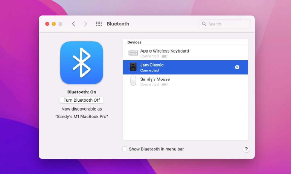 Bluetooth accessory connected to Mac.