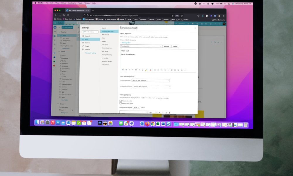 Outlook in Firefox on an iMac.