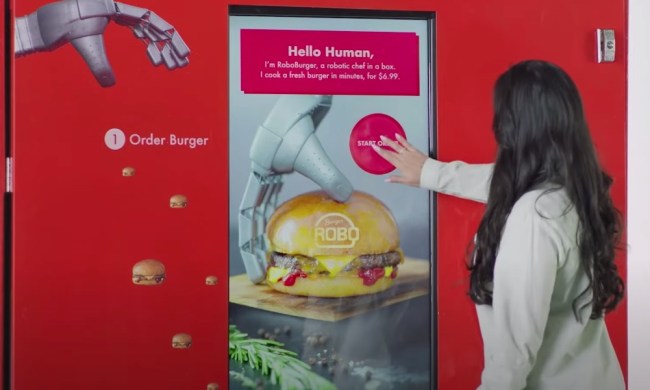 this burger vending machine is a restaurant in miniature roboburger