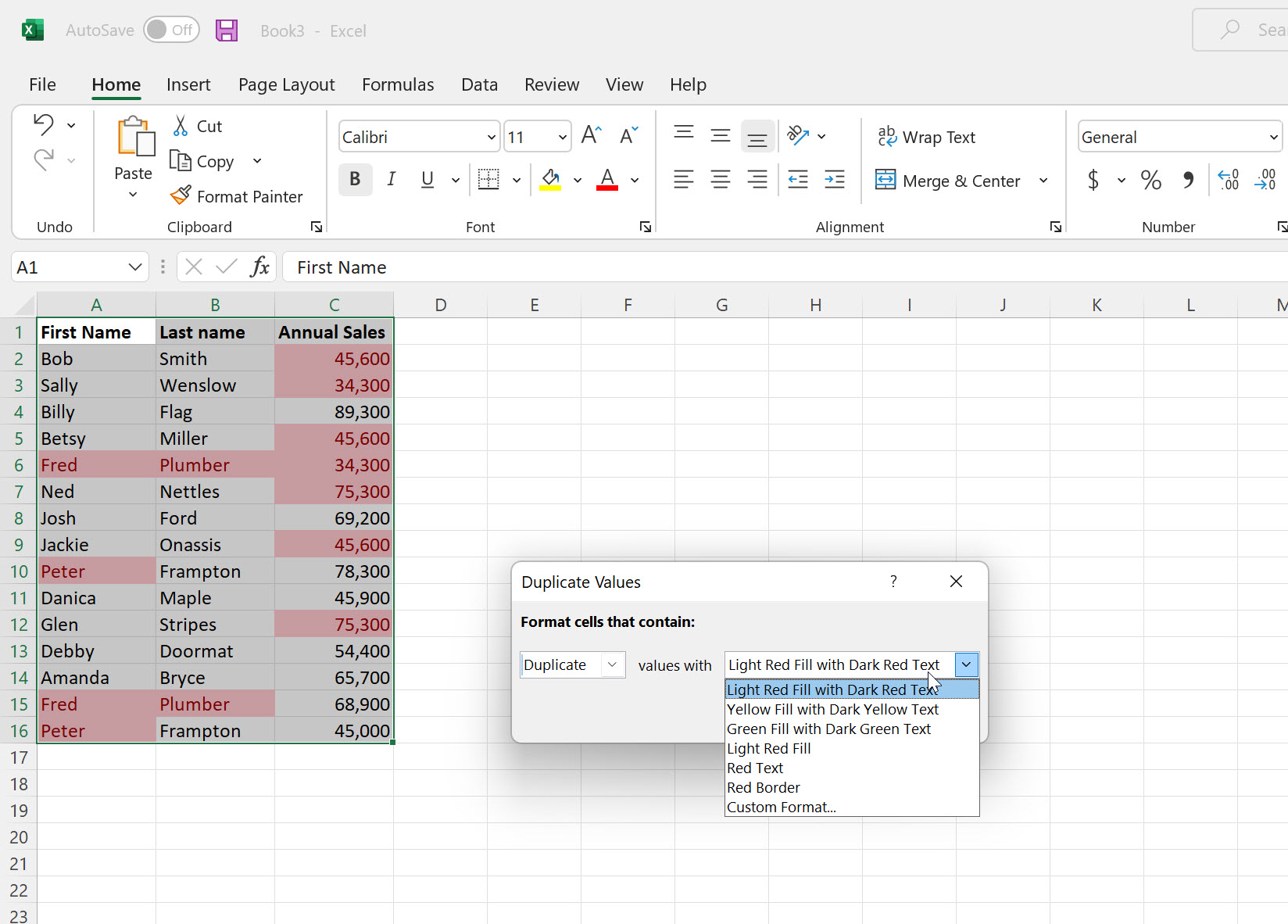 Как найти дубликаты в Excel